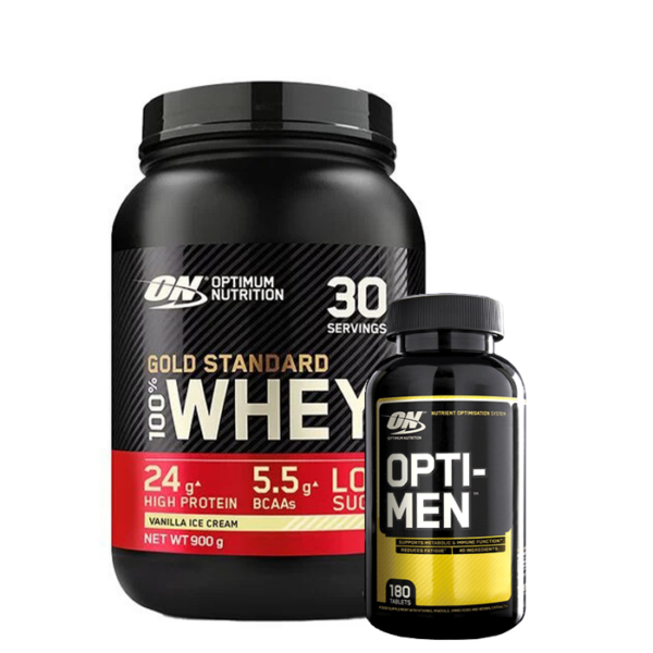 100 % Whey Gold Standard Valleprotein 908 g + Opti-Men, 180 tabletter